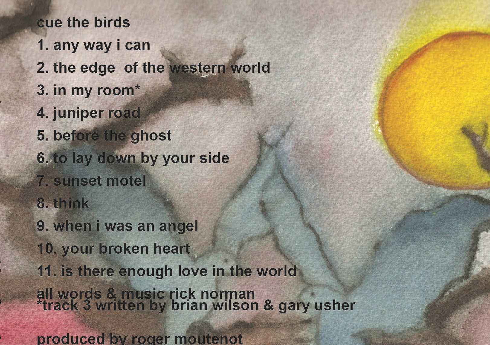 Cue the Birds - song list (back cover)